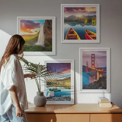 Wanddeko-Set mit Bergseen, Booten und Brücken