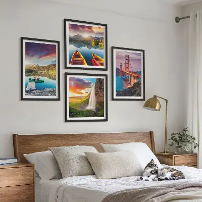 Wanddeko-Set mit Bergseen, Booten und Brücken