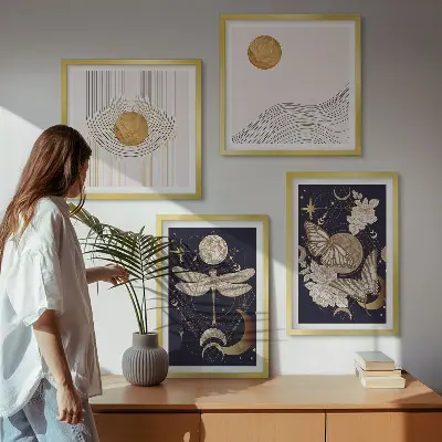 Naturmotive mit dem Mond als gerahmtes Polyptychon