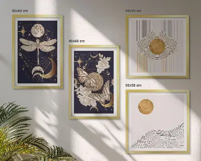 Naturmotive mit dem Mond als gerahmtes Polyptychon