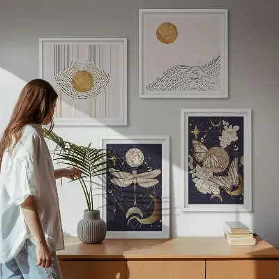 Naturmotive mit dem Mond als gerahmtes Polyptychon