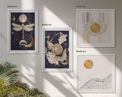 Naturmotive mit dem Mond als gerahmtes Polyptychon