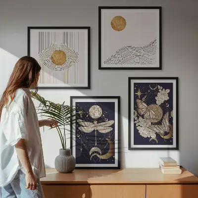 Naturmotive mit dem Mond als gerahmtes Polyptychon