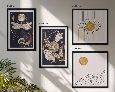 Naturmotive mit dem Mond als gerahmtes Polyptychon