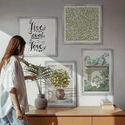 Grüne Blätter exotischer Pflanzen als gerahmtes Polyptychon