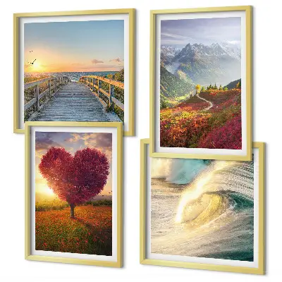 Wanddeko-Set mit Motiven von Landschaften, Bergen, Wellen, Bäumen, Herzen und einem Pier