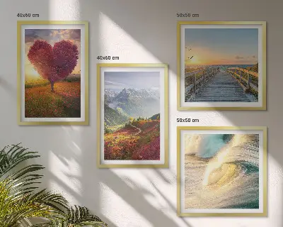 Wanddeko-Set mit Motiven von Landschaften, Bergen, Wellen, Bäumen, Herzen und einem Pier