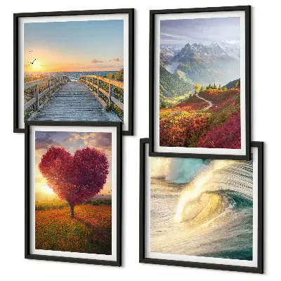 Wanddeko-Set mit Motiven von Landschaften, Bergen, Wellen, Bäumen, Herzen und einem Pier