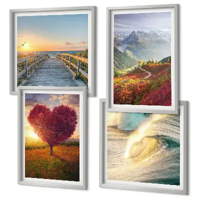 Wanddeko-Set mit Motiven von Landschaften, Bergen, Wellen, Bäumen, Herzen und einem Pier