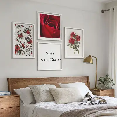 Wanddeko-Set mit Inschrift und roten Rosen