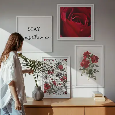Wanddeko-Set mit Inschrift und roten Rosen