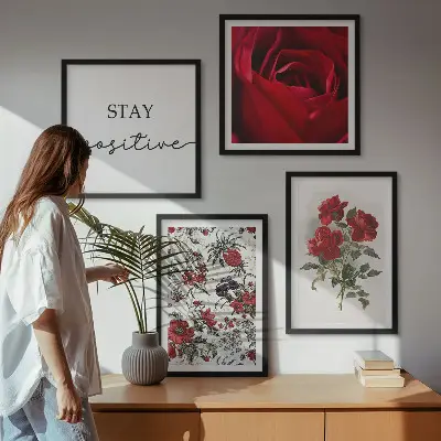 Wanddeko-Set mit Inschrift und roten Rosen