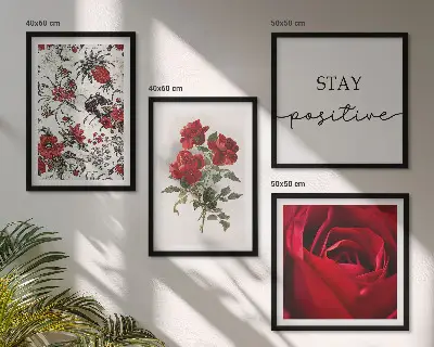 Wanddeko-Set mit Inschrift und roten Rosen