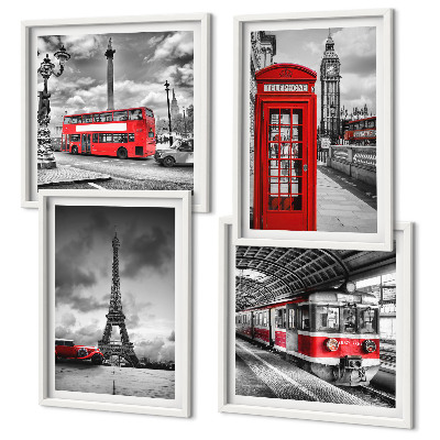 Wanddeko-set Ikonische Städte London Paris Eisenbahn