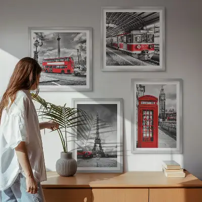 Wanddekoration-Set ikonische Städte London und Paris im Eisenbahn-Design