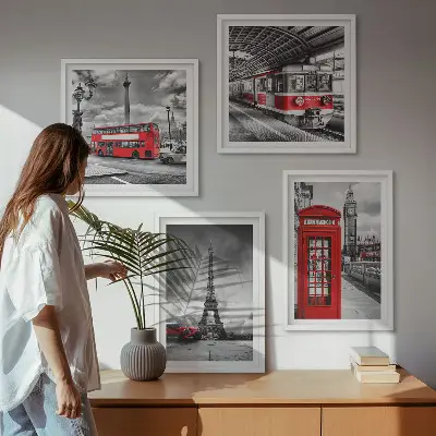 Wanddekoration-Set ikonische Städte London und Paris im Eisenbahn-Design