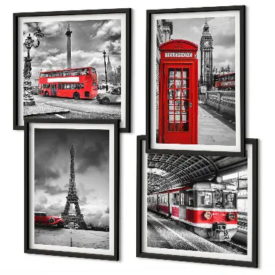 Wanddekoration-Set ikonische Städte London und Paris im Eisenbahn-Design