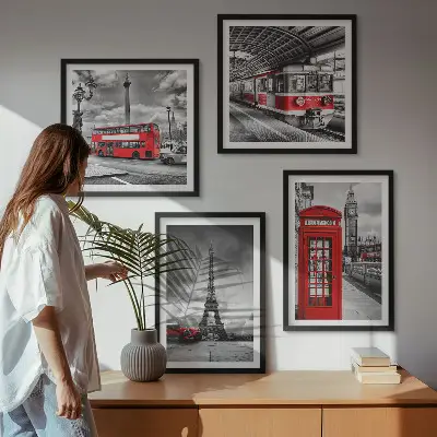 Wanddekoration-Set ikonische Städte London und Paris im Eisenbahn-Design