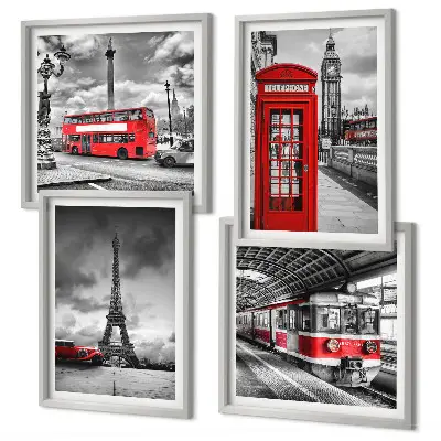 Wanddekoration-Set ikonische Städte London und Paris im Eisenbahn-Design