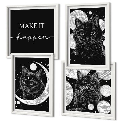 Polyptychon mit rahmen Schwarze Katzen, Mond, Planet