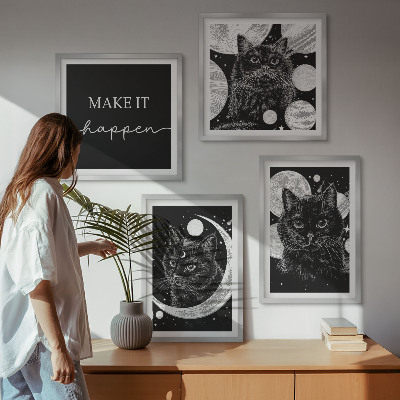 Polyptychon mit rahmen Schwarze Katzen, Mond, Planet