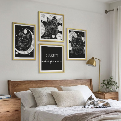 Polyptychon mit rahmen Schwarze Katzen, Mond, Planet