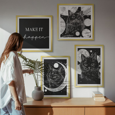 Polyptychon mit rahmen Schwarze Katzen, Mond, Planet