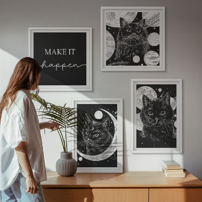 Polyptychon mit rahmen Schwarze Katzen, Mond, Planet