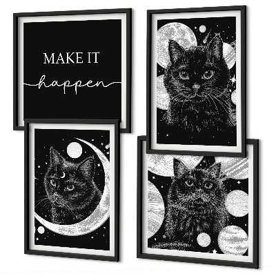 Polyptychon mit rahmen Schwarze Katzen, Mond, Planet