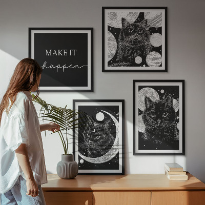 Polyptychon mit rahmen Schwarze Katzen, Mond, Planet