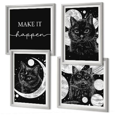 Polyptychon mit rahmen Schwarze Katzen, Mond, Planet
