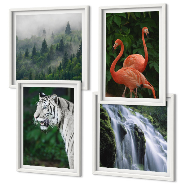 Polyptychon mit rahmen Tiger Wasserfall Flamingos Natur