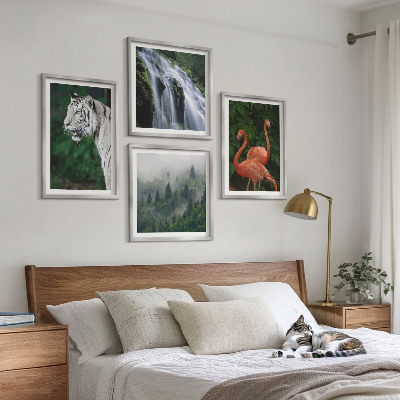 Polyptychon mit rahmen Tiger Wasserfall Flamingos Natur