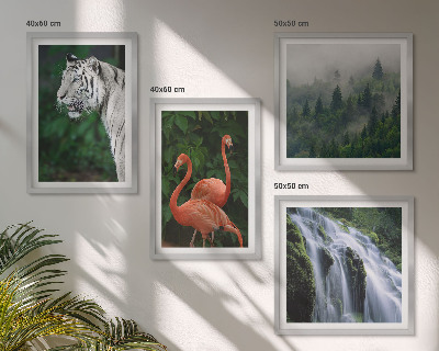 Polyptychon mit rahmen Tiger Wasserfall Flamingos Natur