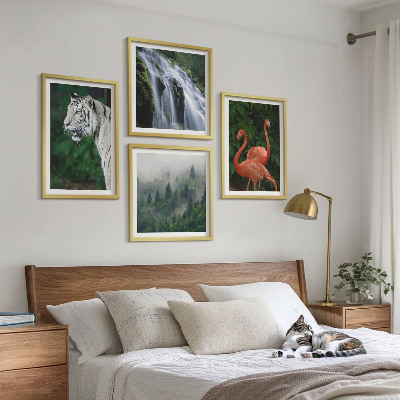 Polyptychon mit rahmen Tiger Wasserfall Flamingos Natur