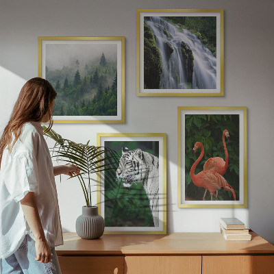 Polyptychon mit rahmen Tiger Wasserfall Flamingos Natur