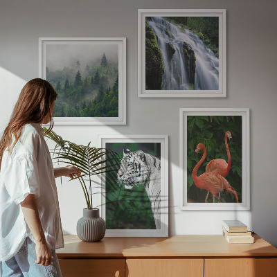 Polyptychon mit rahmen Tiger Wasserfall Flamingos Natur