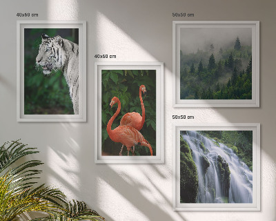 Polyptychon mit rahmen Tiger Wasserfall Flamingos Natur