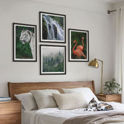 Polyptychon mit rahmen Tiger Wasserfall Flamingos Natur