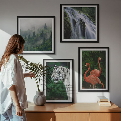 Polyptychon mit rahmen Tiger Wasserfall Flamingos Natur