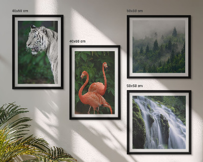 Polyptychon mit rahmen Tiger Wasserfall Flamingos Natur