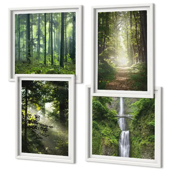 Grüne Wälder, Lichtstrahlen Polyptychon mit Rahmen