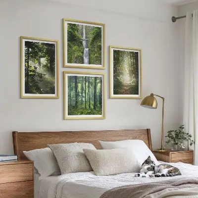 Grüne Wälder, Lichtstrahlen Polyptychon mit Rahmen
