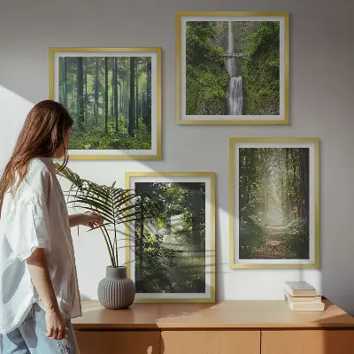 Grüne Wälder, Lichtstrahlen Polyptychon mit Rahmen
