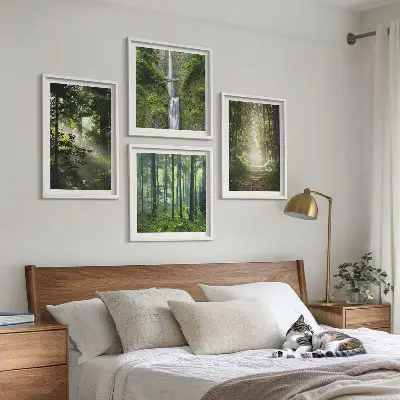 Grüne Wälder, Lichtstrahlen Polyptychon mit Rahmen
