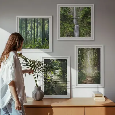 Grüne Wälder, Lichtstrahlen Polyptychon mit Rahmen
