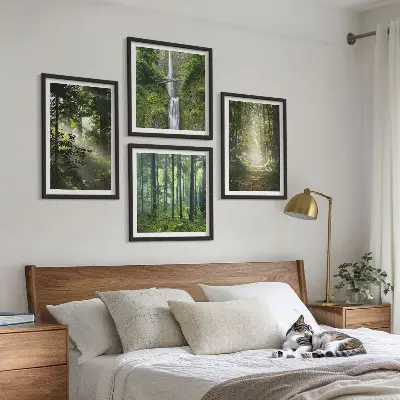 Grüne Wälder, Lichtstrahlen Polyptychon mit Rahmen