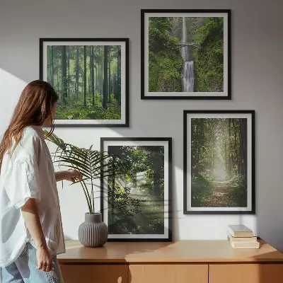 Grüne Wälder, Lichtstrahlen Polyptychon mit Rahmen