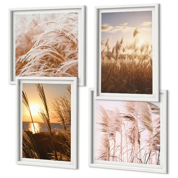 Wanddeko-Set mit Boho-Grasfeld-Motiv im Sonnenuntergang