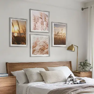 Wanddeko-Set mit Boho-Grasfeld-Motiv im Sonnenuntergang